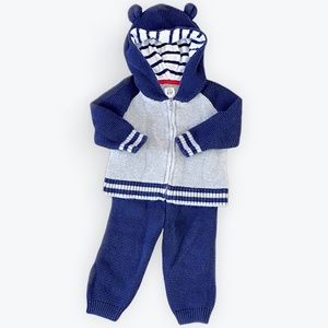 Gap Baby Bear Garter Front Zipper, Crochet Top & Pants, Blue & Gray
